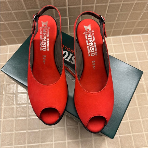 Mephisto Shoes - Mephisto Magdalena Women's Red Nubuck Peep Toe Slingback Heels